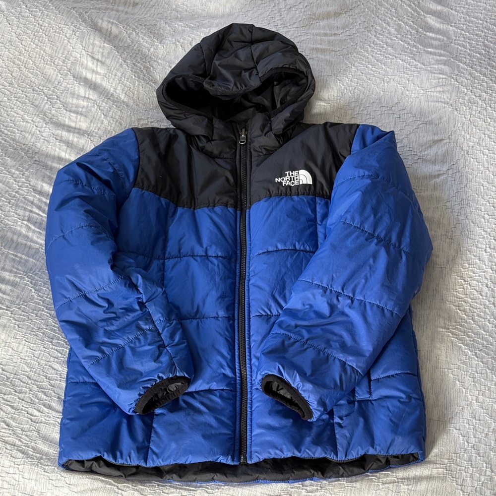 Reversible North Face Two-Tone Blue and Black Puffer Jacket
